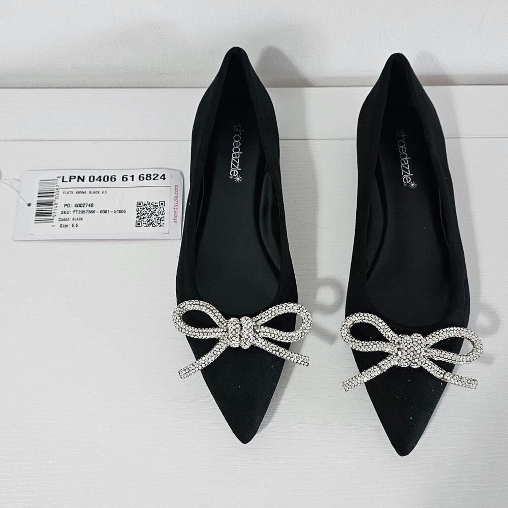 SHOEDAZZLE Amina Pointed Toe Flat - Black - Women's Size 6.5 - 4002748